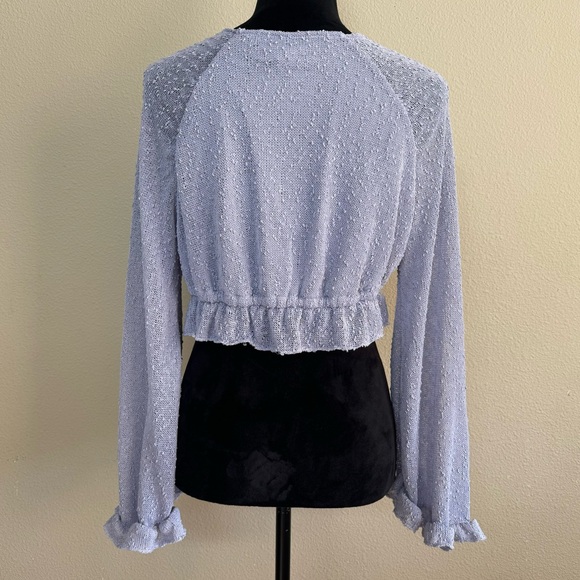 Urban Outfitters shirt women large long sleeve tie front cropped blouse purple - Picture 2 of 10